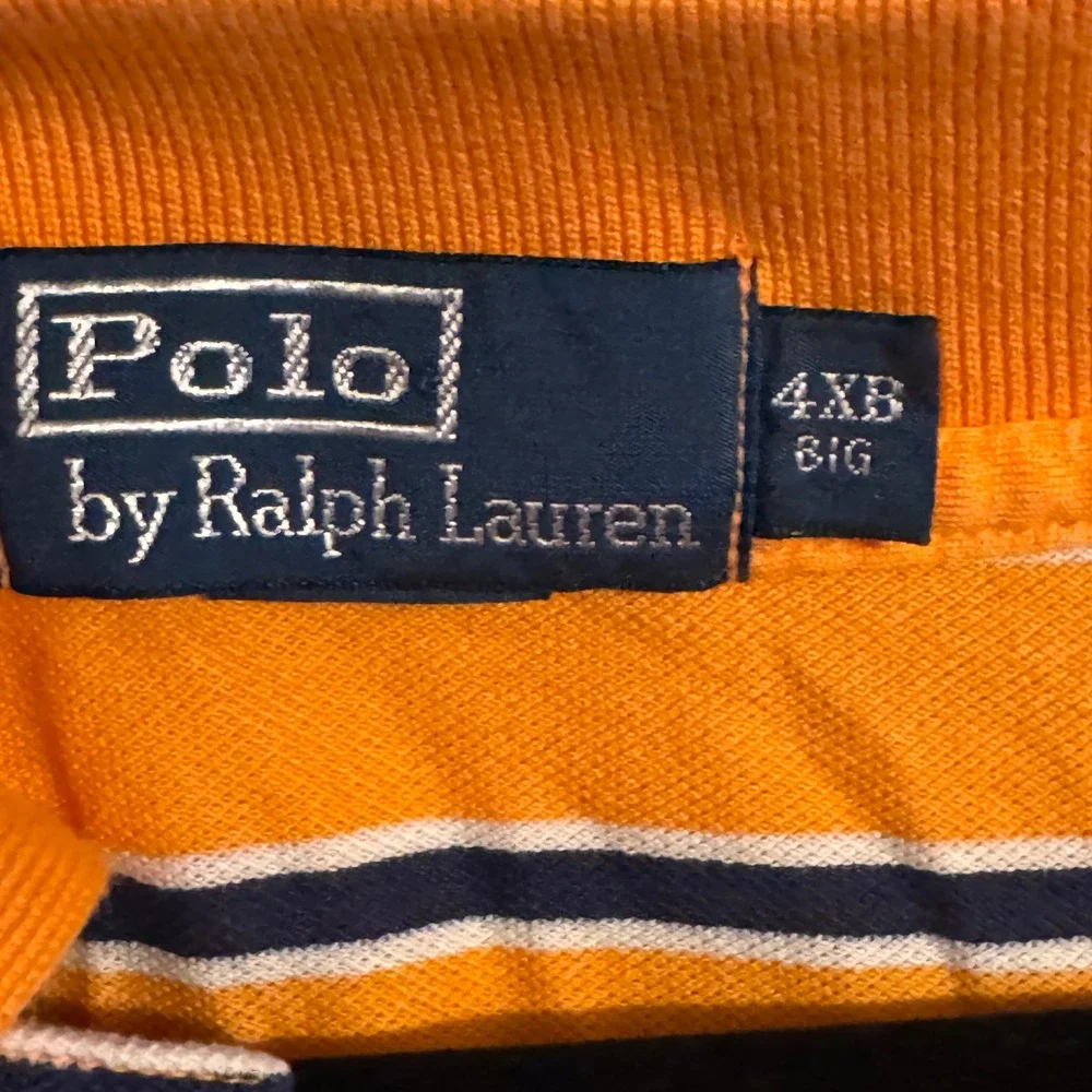 Polo Ralph Lauren Men's Big Tall 4XB Orange Navy‎ Stripe Short Sleeve Polo Shirt